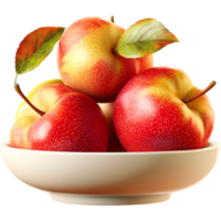 Fresh red apples piled in a white bowl a shiny natural glow png