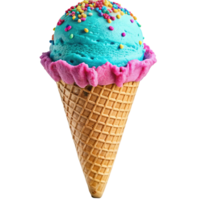 Delicious Blue Ice Cream Cone with Pink and Rainbow Sprinkles png