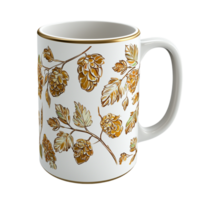 Botanical Elegance White Ceramic Mug Adorned Delicate Green Hop Vines png