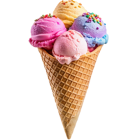 Delicious Multicolored Ice Cream Scoops in a Waffle Cone png