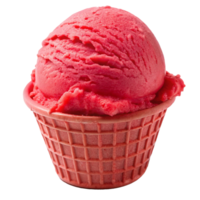 A Single Scoop of Delicious Red Ice Cream in a Waffle Cone png