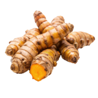 A CloseUp View of Fresh Turmeric Roots, Showing Their Rich Golden Orange Interior and Brownish Exterior png