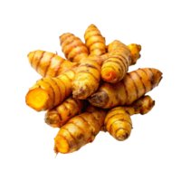 A CloseUp View of Fresh Turmeric Roots, Vibrant Yellow Orange Hue, Ready for Culinary or Medicinal Use png