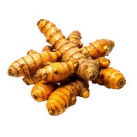 A CloseUp View of Fresh Turmeric Roots, Showing Their Vibrant YellowOrange Color and Unique Texture png