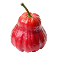 A Single, Vibrant Red Rose Apple, Beautifully Illuminated, Showcasing its Unique Texture and Shape png