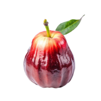 uma solteiro maduro vermelho rosa maçã com verde folha em branco fundo png
