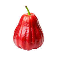 uma solteiro, vibrante vermelho rosa maçã fruta com uma verde haste em uma branco fundo png
