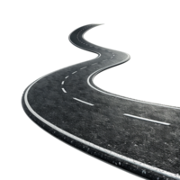 A Winding Asphalt Road with White Dashed Lines Curving Towards the Horizon png