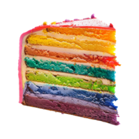 A vibrant and delicious rainbow layer cake, a delightful treat with colorful layers and a pink frosting png