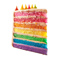 A Delicious Slice of Rainbow Cake with Colorful Layers and Creamy Frosting png