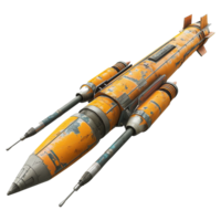 Rusty Orange Spacecraft Render Futuristic Design with Weathered Texture and Twin Stabilizers png