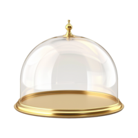 Elegant Gold and Glass Dome Display Case for Cakes or Delicate Items png