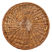 A Detailed Close Up of a Round Woven Wicker Placemat or Trivet with a Spiral Pattern png