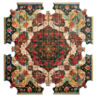 Intricate Persian Carpet Jigsaw Puzzle Partially Assembled Showing Colorful Floral and Geometric Patterns png