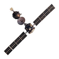 Overhead View of a Soviet Spacecraft with Solar Panels and Antennas png