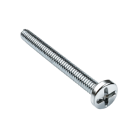 Highresolution closeup image of a single machine screw, showcasing its metallic sheen, helical thread pattern, and Phillips head png