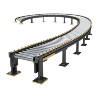 3D Render of a Curved Roller Conveyor System for Automated Material Handling png