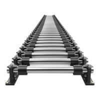 3D Render of a Modern Industrial Roller Conveyor System for Automated Manufacturing Processes png