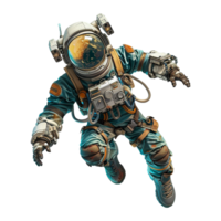 A RetroFuturistic Astronaut in a Teal Spacesuit Soaring Through Space png