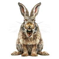 A Terrifyingly Aggressive Rabbit with Bared Teeth in a Surreal Hallway Setting png