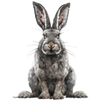 A Majestic Grey Rabbit Sitting in a Striking Pose Against a Modern Abstract Background png