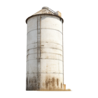 Tall Rusty White Metal Grain Silo in a Field Against White Background png