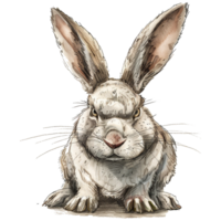 An Angry Grumpy Rabbit Illustration with Large Ears and Intense Glare png
