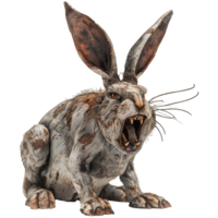 A terrifying monstrous rabbit bares its fangs in a dramatic 3D render png