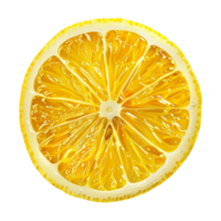 A vibrant closeup shot of a juicy lemon slice revealing its intricate inner structure and bright yellow citrus segments png