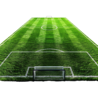 A Stunning Perspective of an Empty Soccer Field with Goalpost in Focus png