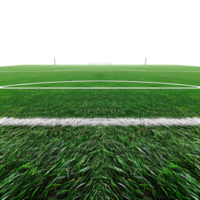 Green artificial turf soccer field with white lines and empty stands png