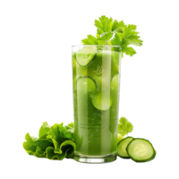 Refreshing Green Cucumber Celery Juice with Lettuce Garnish in a Tall Glass png