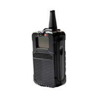 Black Handheld Two Way Radio Transceiver with Antenna and LCD Screen png