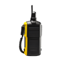 Black and Yellow Portable Handheld Two Way Radio Transceiver with Antenna and Coil Cord png