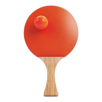A closeup shot of a ping pong paddle and ball, showcasing a vibrant orange paddle with a light brown wooden handle and a single orange ping pong ball resting on its surface png