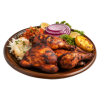 Delicious Grilled Chicken with Red Onion Slices, Lime Wedges, and Assorted Vegetables png