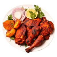 Delicious Spicy Tandoori Chicken with Roasted Potatoes and Lemon png