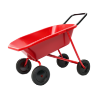 A Red FourWheeled Wheelbarrow Isolated on White Background 3D Rendering png