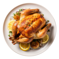Roasted Chicken with Lemon and Herbs on a White Plate A Delicious and Aromatic Dish png