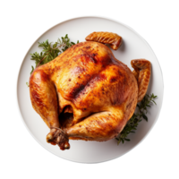 Roasted Chicken with Thyme Garnish on a White Plate A Delicious and Simple Meal png