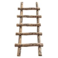 Rustic Wooden Ladder Isolated on White Background. Simple, Primitive, and Weathered Wooden Steps png