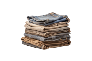 Neat Stack of Folded Jeans and Trousers in Different Colors and Textures png