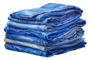 A Stack of Watercolor Blue Jeans Folded Neatly png