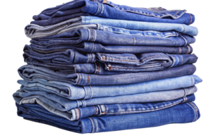 A large stack of folded blue jeans of various shades and textures png