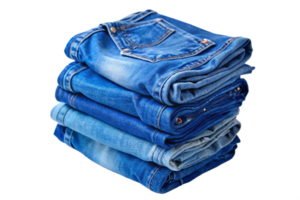 A neatly stacked pile of blue jeans showcasing various shades and textures of denim png
