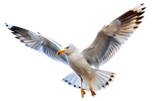 Majestic Seagull in Flight Against a Black Background A Stunning Image of a Bird with Wings Spread Wide png