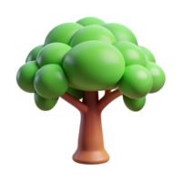 Cartoon 3D Render of Tree with Round Leaves and Brown Trunk png