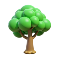 A charming cartoon tree with a bulbous green crown and a stout brown trunk, rendered in a playful 3D style png