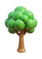 A charming 3D render of a cartoon tree with a simplistic design and bright green leaves png