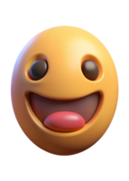 A 3D Render of a Happy Smiling Yellow Emoticon with Big Eyes and Tongue Sticking Out png